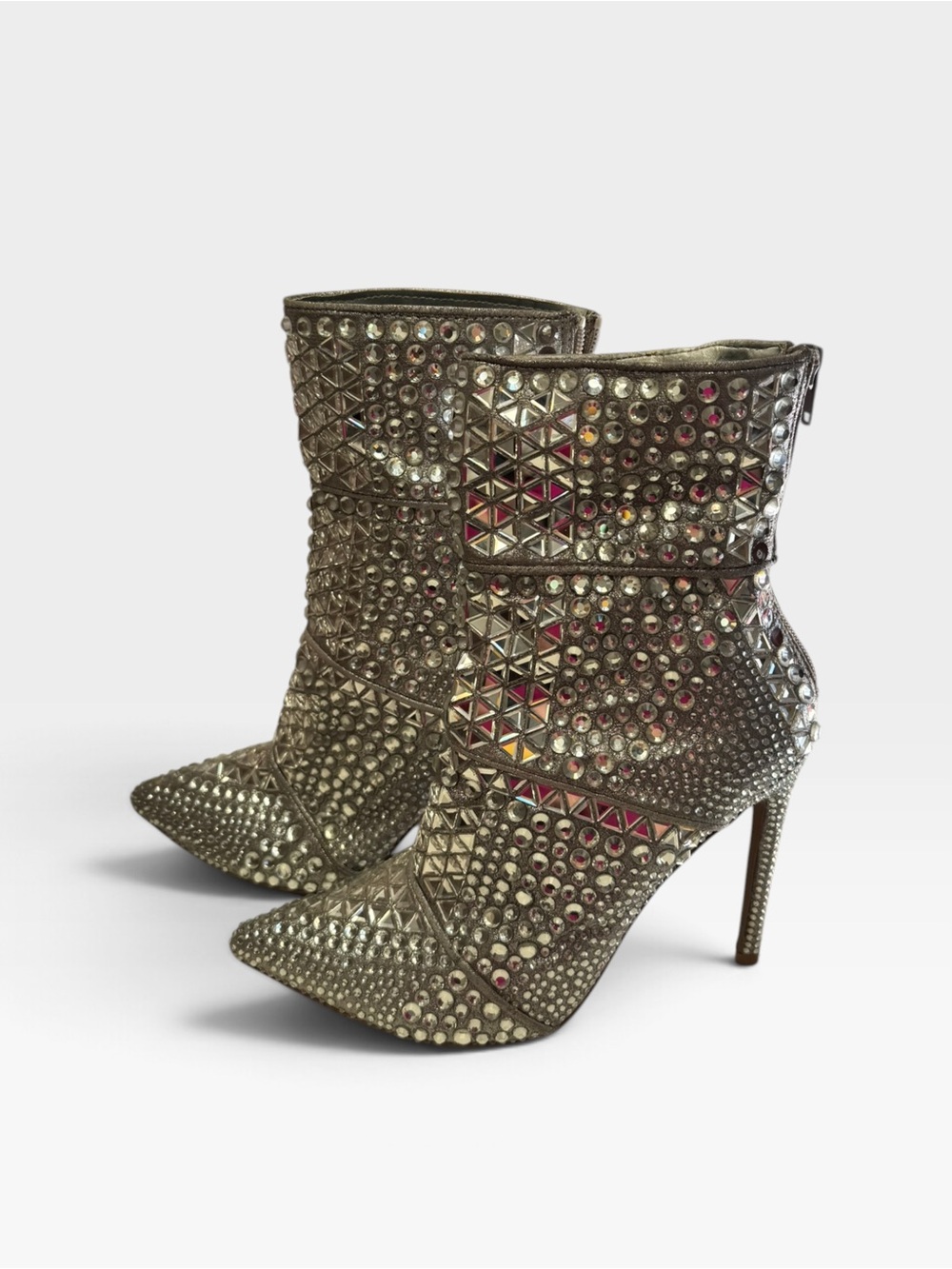 Steve Madden Silver Studded Pointed-Toe Stiletto Booties Size 8